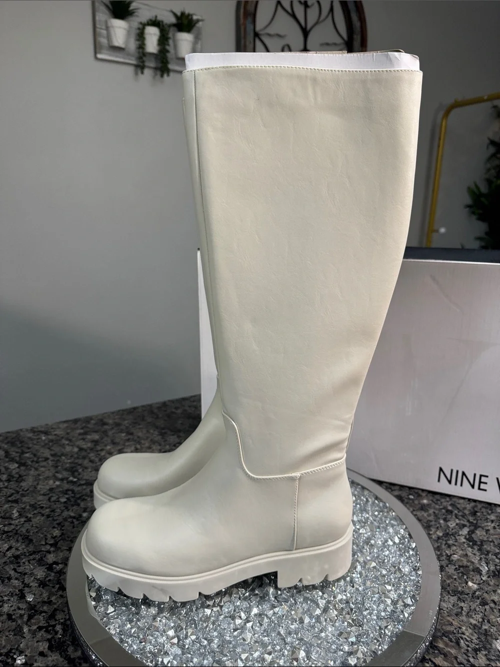 Nine West Verve3 Ivory Knee high Lug Sole Boots NEW 9